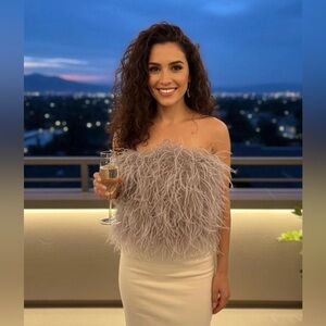 Blue Gray Ostrich Feather Tube Top - NWT